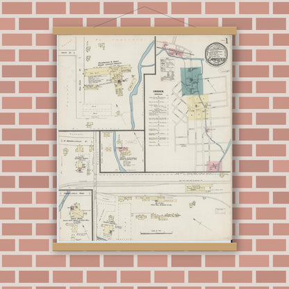 Old map wall art mockup — magnetic wood frame on brick wall — Sanborn Fire Insurance Map from Canisteo, Steuben County, New York (1886) - Complete Map Set