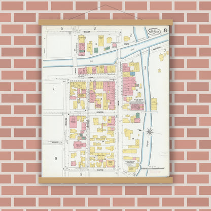 Old map wall art mockup — magnetic wood frame on brick wall — Sanborn Fire Insurance Map from Fort Plain, Montgomery County, New York (1901), Sheet #0008
