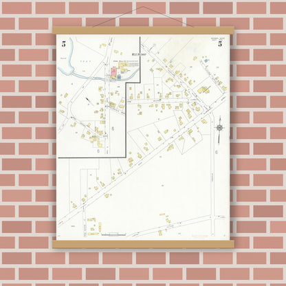 Old map wall art mockup — magnetic wood frame on brick wall — Sanborn Fire Insurance Map from Medway, Norfolk County, Massachusetts (1933), Sheet #0005