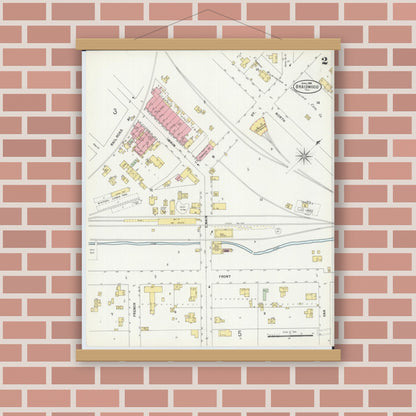 Old map wall art mockup — magnetic wood frame on brick wall — Sanborn Fire Insurance Map from Braidwood, Will County, Illinois (1898), Sheet #0002
