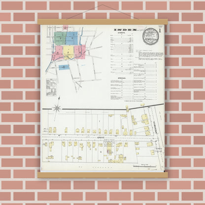 Old map wall art mockup — magnetic wood frame on brick wall — Sanborn Fire Insurance Map from Hempstead, Nassau County, New York (1892) - Complete Map Set