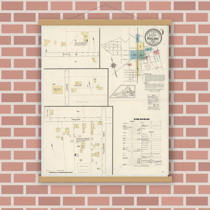 Old map wall art mockup — magnetic wood frame on brick wall — Sanborn Fire Insurance Map from Ashland, Hanover County, Virginia (1913) - Complete Map Set
