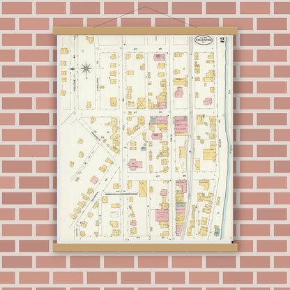 Old map wall art mockup — magnetic wood frame on brick wall — Sanborn Fire Insurance Map from Emlenton, Venango County, Pennsylvania (1904), Sheet #0002
