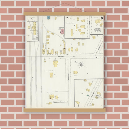 Old map wall art mockup — magnetic wood frame on brick wall — Sanborn Fire Insurance Map from Brocton, Chautauqua County, New York (1906), Sheet #0003