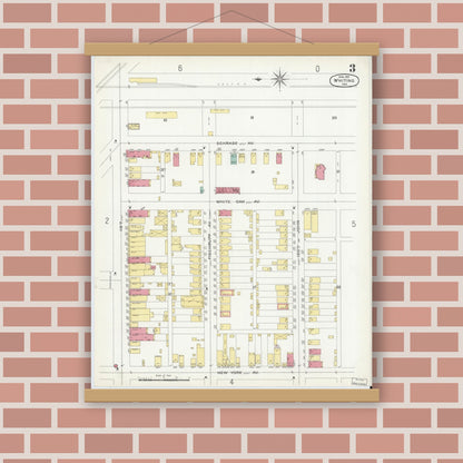 Old map wall art mockup — magnetic wood frame on brick wall — Sanborn Fire Insurance Map from Whiting, Lake County, Indiana (1901), Sheet #0003