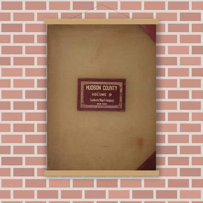 Old map wall art mockup — magnetic wood frame on brick wall — Sanborn Fire Insurance Map from Hudson Co., Hudson County, New Jersey (1950), Sheet #0001