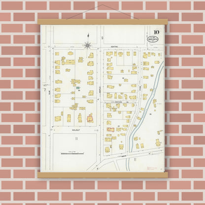 Old map wall art mockup — magnetic wood frame on brick wall — Sanborn Fire Insurance Map from Oneonta, Otsego County, New York (1905), Sheet #0010