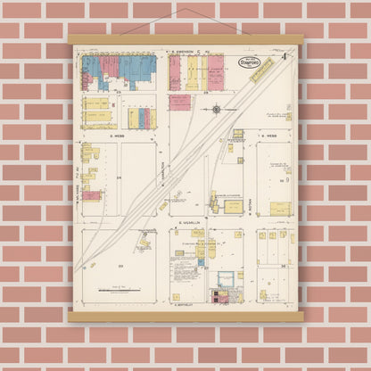 Old map wall art mockup — magnetic wood frame on brick wall — Sanborn Fire Insurance Map from Stamford, Jones County, Texas (1922), Sheet #0004