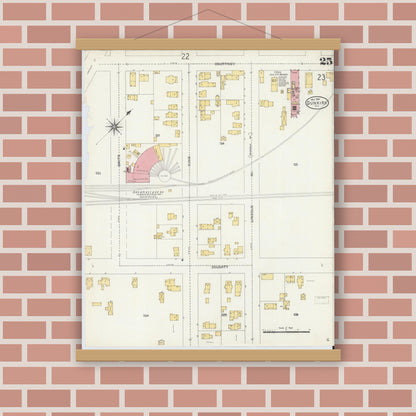 Old map wall art mockup — magnetic wood frame on brick wall — Sanborn Fire Insurance Map from Dunkirk, Chautauqua County, New York (1904), Sheet #0025