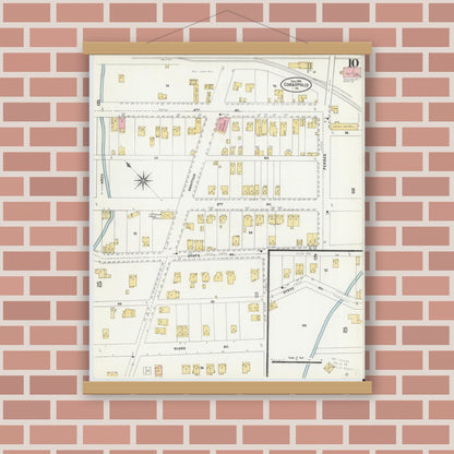 Old map wall art mockup — magnetic wood frame on brick wall — Sanborn Fire Insurance Map from Coraopolis, Allegheny County, Pennsylvania (1906), Sheet #0010