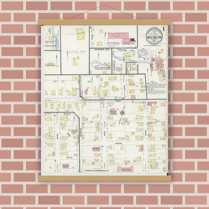 Old map wall art mockup — magnetic wood frame on brick wall — Sanborn Fire Insurance Map from West Milton, Miami County, Ohio (1912) - Complete Map Set