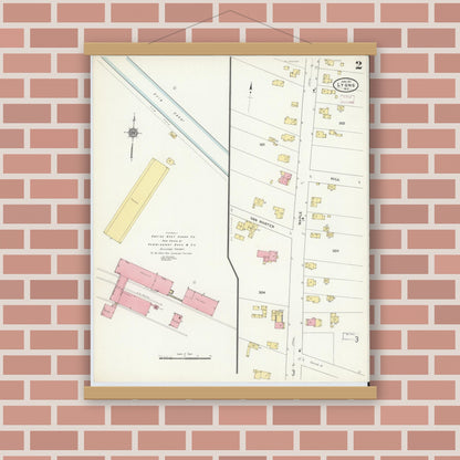 Old map wall art mockup — magnetic wood frame on brick wall — Sanborn Fire Insurance Map from Lyons, Wayne County, New York (1911) - Complete Map Set