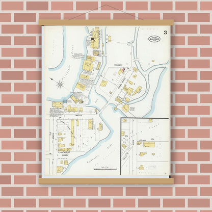 Old map wall art mockup — magnetic wood frame on brick wall — Sanborn Fire Insurance Map from Allegan, Allegan County, Michigan (1899), Sheet #0003