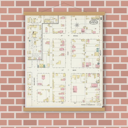 Old map wall art mockup — magnetic wood frame on brick wall — Sanborn Fire Insurance Map from Rising Sun, Ohio County, Indiana (1892), Sheet #0002
