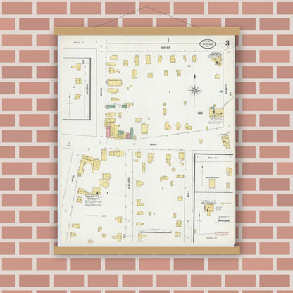 Old map wall art mockup — magnetic wood frame on brick wall — Sanborn Fire Insurance Map from Sodus, Wayne County, New York (1899), Sheet #0003