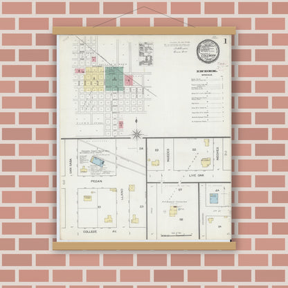 Old map wall art mockup — magnetic wood frame on brick wall — Sanborn Fire Insurance Map from Coleman, Coleman County, Texas (1893) - Complete Map Set