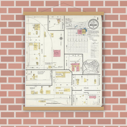 Old map wall art mockup — magnetic wood frame on brick wall — Sanborn Fire Insurance Map from Mercedes, Hidalgo County, Texas (1917) - Complete Map Set