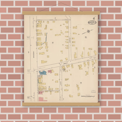 Old map wall art mockup — magnetic wood frame on brick wall — Sanborn Fire Insurance Map from Monticello, Sullivan County, New York (1921), Sheet #0004
