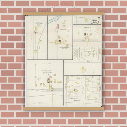 Old map wall art mockup — magnetic wood frame on brick wall — Sanborn Fire Insurance Map from Cable, Mercer County, Illinois (1894), Sheet #0002