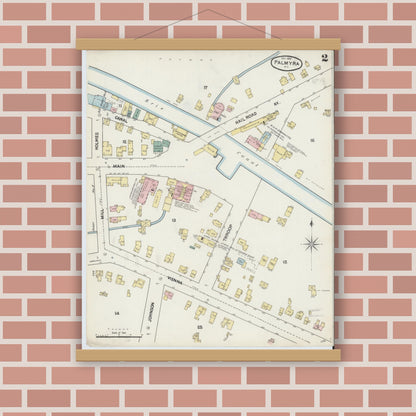Old map wall art mockup — magnetic wood frame on brick wall — Sanborn Fire Insurance Map from Palmyra, Wayne County, New York (1889) - Complete Map Set