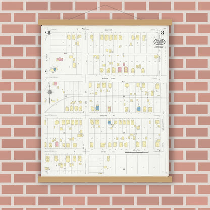 Old map wall art mockup — magnetic wood frame on brick wall — Sanborn Fire Insurance Map from Osborn, Greene County, Ohio (1929), Sheet #0008