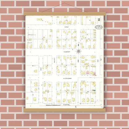 Old map wall art mockup — magnetic wood frame on brick wall — Sanborn Fire Insurance Map from Vinton, Benton County, Iowa (1906), Sheet #0002
