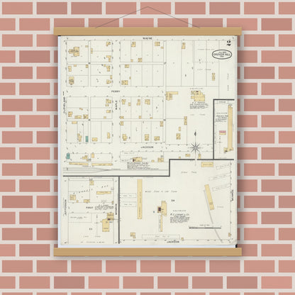 Old map wall art mockup — magnetic wood frame on brick wall — Sanborn Fire Insurance Map from Grover Hill, Paulding County, Ohio (1899), Sheet #0002