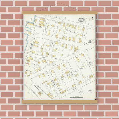 Old map wall art mockup — magnetic wood frame on brick wall — Sanborn Fire Insurance Map from Delanco, Burlington County, New Jersey (1915), Sheet #0005