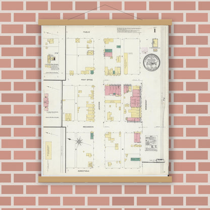 Old map wall art mockup — magnetic wood frame on brick wall — Sanborn Fire Insurance Map from El Campo, Wharton County, Texas (1907) - Complete Map Set