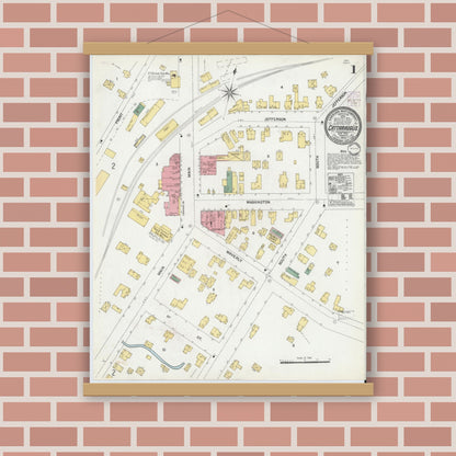 Old map wall art mockup — magnetic wood frame on brick wall — Sanborn Fire Insurance Map from Cattaraugus, Cattaraugus County, New York (1902) - Complete Map Set