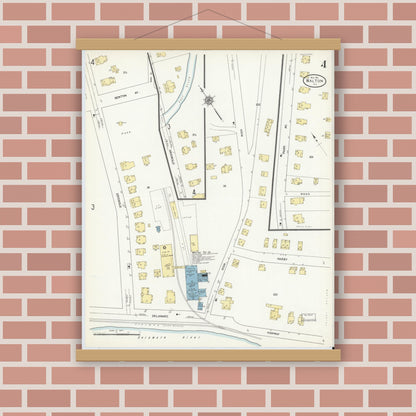 Old map wall art mockup — magnetic wood frame on brick wall — Sanborn Fire Insurance Map from Walton, Delaware County, New York (1911), Sheet #0004