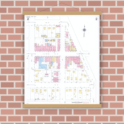 Old map wall art mockup — magnetic wood frame on brick wall — Sanborn Fire Insurance Map from Blooming Prairie, Steele County, Minnesota (1948), Sheet #0002