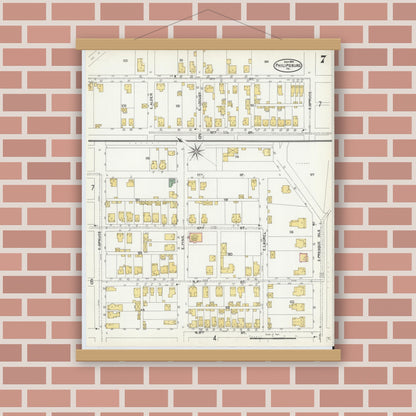 Old map wall art mockup — magnetic wood frame on brick wall — Sanborn Fire Insurance Map from Philipsburg, Centre County, Pennsylvania (1904), Sheet #0007