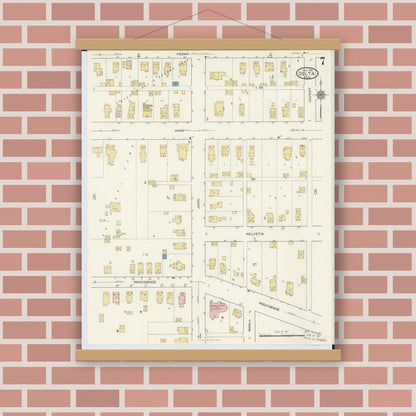 Old map wall art mockup — magnetic wood frame on brick wall — Sanborn Fire Insurance Map from Delta, Fulton County, Ohio (1916), Sheet #0007