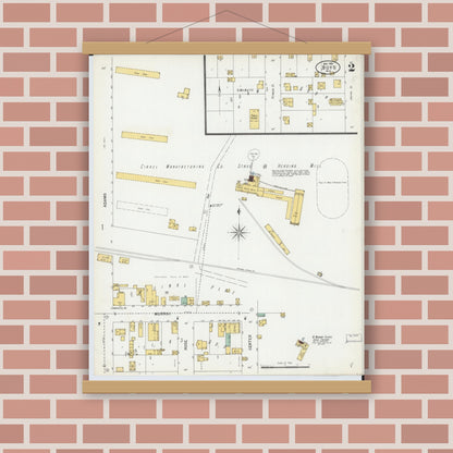 Old map wall art mockup — magnetic wood frame on brick wall — Sanborn Fire Insurance Map from Boyd, Chippewa County, Wisconsin (1900), Sheet #0002