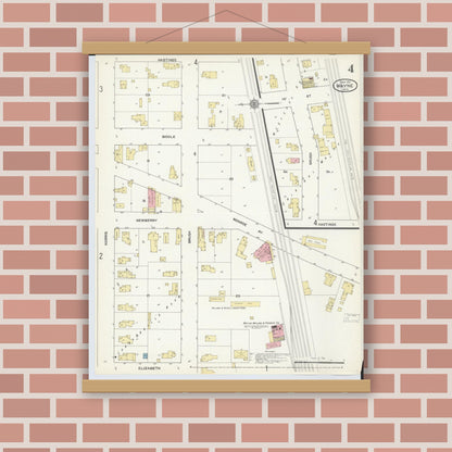 Old map wall art mockup — magnetic wood frame on brick wall — Sanborn Fire Insurance Map from Wayne, Wayne County, Michigan (1912), Sheet #0004