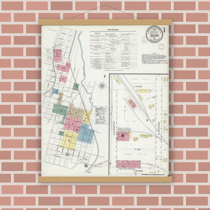 Old map wall art mockup — magnetic wood frame on brick wall — Sanborn Fire Insurance Map from Neosho, Newton County, Missouri (1902) - Complete Map Set