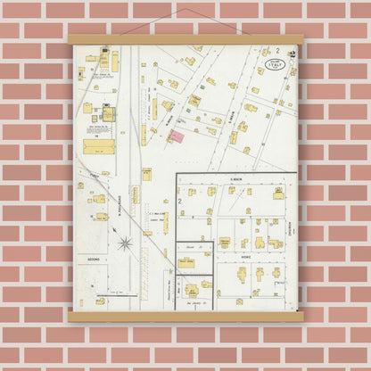 Old map wall art mockup — magnetic wood frame on brick wall — Sanborn Fire Insurance Map from Italy, Ellis County, Texas (1899), Sheet #0002
