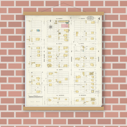 Old map wall art mockup — magnetic wood frame on brick wall — Sanborn Fire Insurance Map from Dalhart, Dallam And Hartley County, Texas (1908), Sheet #0004