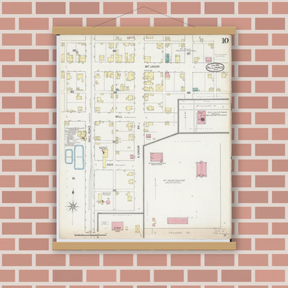 Old map wall art mockup — magnetic wood frame on brick wall — Sanborn Fire Insurance Map from Alliance, Stark County, Ohio (1892), Sheet #0010