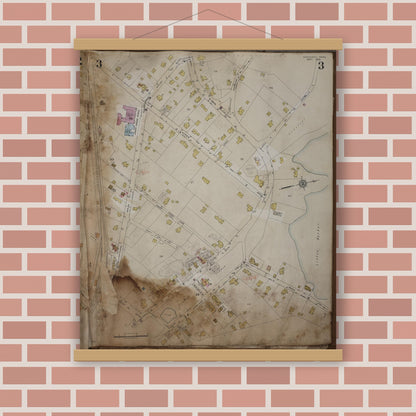 Old map wall art mockup — magnetic wood frame on brick wall — Sanborn Fire Insurance Map from Cohasset, Norfolk County, Massachusetts (1963), Sheet #0003