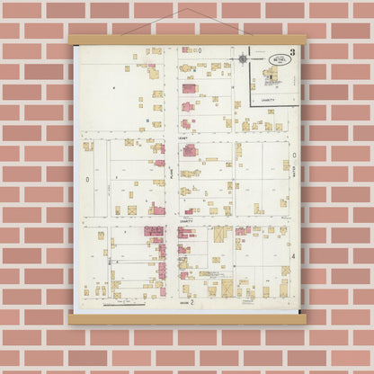 Old map wall art mockup — magnetic wood frame on brick wall — Sanborn Fire Insurance Map from Bethel, Clermont County, Ohio (1912), Sheet #0003