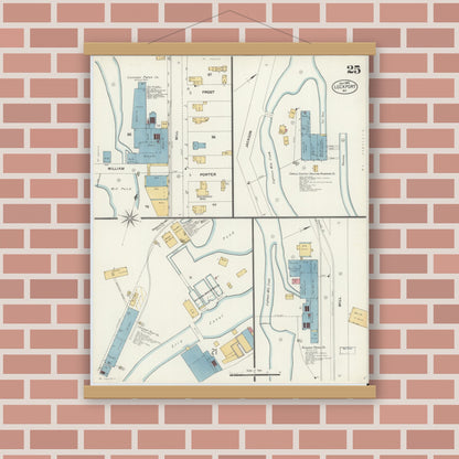 Old map wall art mockup — magnetic wood frame on brick wall — Sanborn Fire Insurance Map from Lockport, Niagara County, New York (1903), Sheet #0025