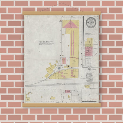 Old map wall art mockup — magnetic wood frame on brick wall — Sanborn Fire Insurance Map from Millbrae, San Mateo County, California (1926) - Complete Map Set