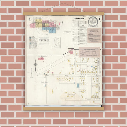 Old map wall art mockup — magnetic wood frame on brick wall — Sanborn Fire Insurance Map from Zeeland, Ottawa County, Michigan (1944), Sheet #0001