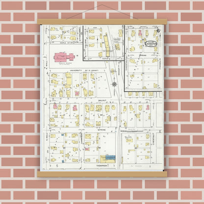 Old map wall art mockup — magnetic wood frame on brick wall — Sanborn Fire Insurance Map from Covington, Miami County, Ohio (1920), Sheet #0006