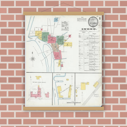 Old map wall art mockup — magnetic wood frame on brick wall — Sanborn Fire Insurance Map from Fort Edward, Washington County, New York (1900), Sheet #0001
