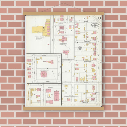 Old map wall art mockup — magnetic wood frame on brick wall — Sanborn Fire Insurance Map from Saint Charles, Saint Charles County, Missouri (1900), Sheet #0011