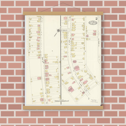Old map wall art mockup — magnetic wood frame on brick wall — Sanborn Fire Insurance Map from Dallastown, York County, Pennsylvania (1913), Sheet #0002