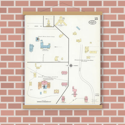 Old map wall art mockup — magnetic wood frame on brick wall — Sanborn Fire Insurance Map from Faribault, Rice County, Minnesota (1914), Sheet #0025